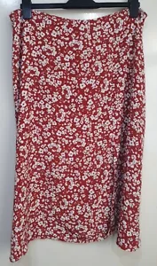Floral Front Slit A-Line Skirt Summer Midi Skirt Back Zip UK18 EU46 Burnt Orange - Picture 1 of 11