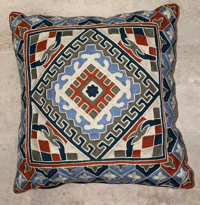 "Almohada cuadrada de 16"" con patrón boho geométrico azul/óxido PIER 1 IMPORTS RARA" Foto 1 de 4