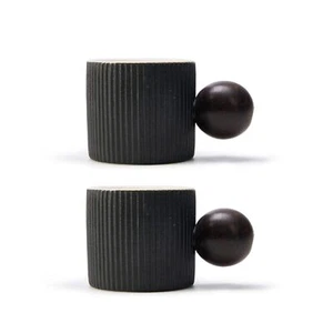 Ceramic Mini Espresso Cups Demitasse Cups with Round Wooden Handle Vertical S... - Picture 1 of 6
