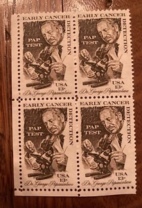 Block of 4 U.S. Stamps: Dr. George Papanicolaou, Early Cancer Detection - Picture 1 of 1