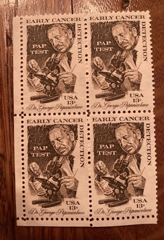 Block of 4 U.S. Stamps: Dr. George Papanicolaou, Early Cancer Detection - Image 1 of 1
