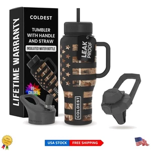 Kältest 36 Unzen Thermobecher mit Griff & Strohhalm - Auslaufsicher Camouflage Flagge - Bild 1 von 11