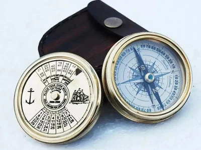 compass 100 Years Calendar polish Brass Compass Leather Case LOTS OF 10 PCS - Image 1 of 4