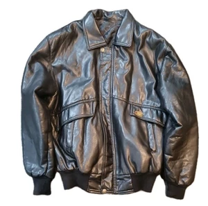 Black Faux Leather Large Bomber Jacket Alta Moda Made In Italy - Picture 1 of 3