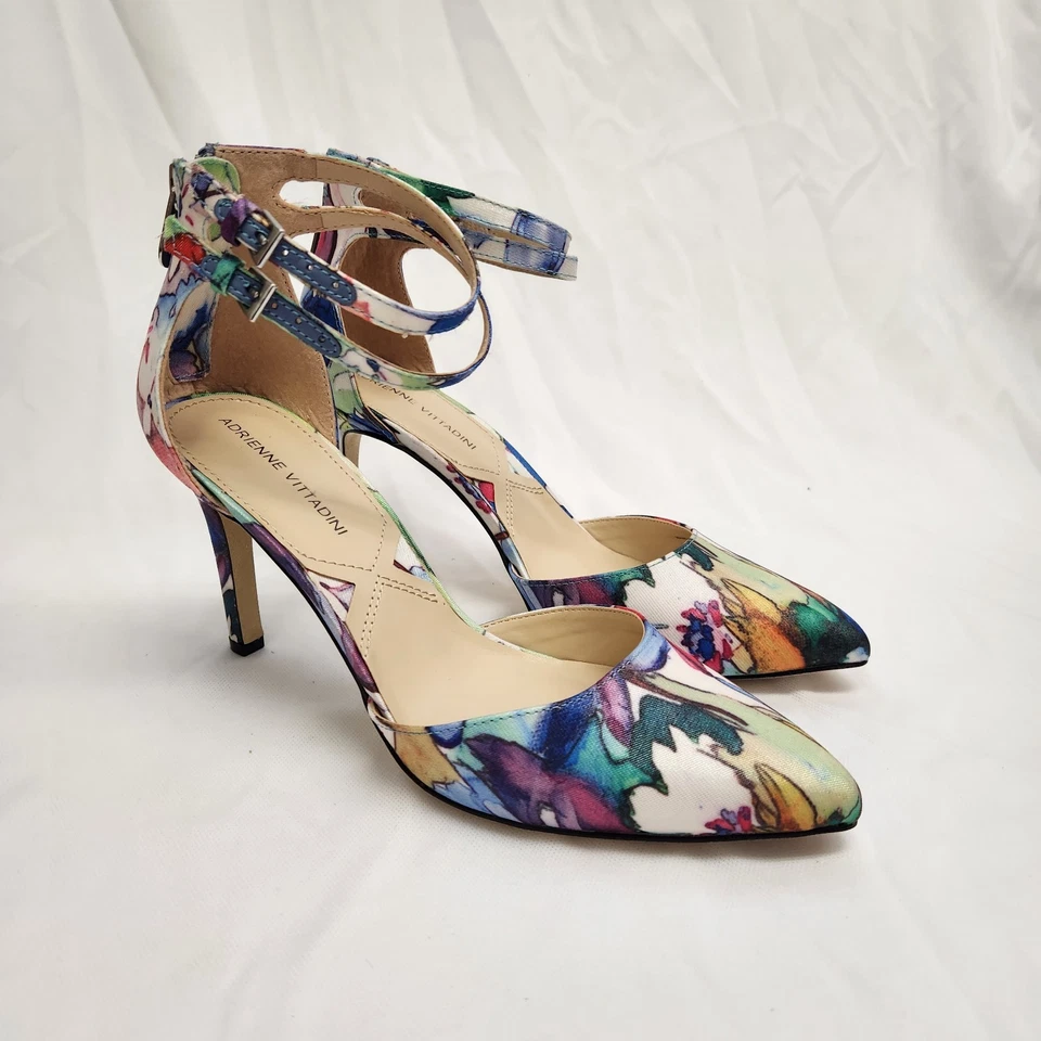 Zapatos de salón ADRIENNE VITTADINI florales Nevi doble correa al tobillo 3,25" talla 8 como nuevos Foto 1 de 4