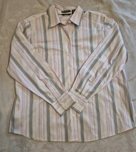 Neu ohne Etikett Eddie Bauer Damen XL knitterarm Knopfleiste Langarm rosa Streifen - Bild 1 von 11