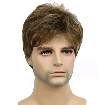 Peluca de cabello sintético en capas marrón claro peinados cortos para hombre 6 pulgadas Foto 1 de 4