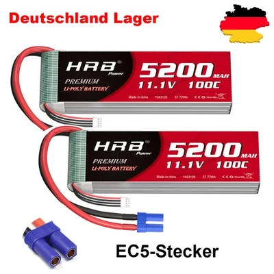 2x HRB 11,1V 3S 5200mAh EC5 Lipo Akku für RC Hubschrauber Drohone Auto Boot Lkw - Bild 1 von 4