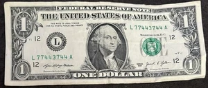 2021 San Francisco $1 Bill Trinary Doubles 77 44 44 Fancy Numbers Note - Picture 1 of 2