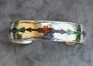 Navajo Cuff by Juan Singer Sterling Silver Turquoise & Coral 35grm 6.75" wearble - Picture 1 of 11