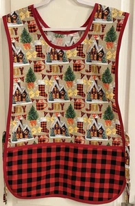 Christmas Adults Cobbler Style Stocking House Trees Buffalo Plaid Gingham Snow - Picture 1 of 5