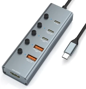 10Gbps USB C Hub Multiport Adapter, 6 Ports C Splitter with 4 Gray  - Picture 1 of 9