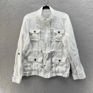 Calvin Klein Leinenjacke Damen Large weiß Kordelzug durchgehender Reißverschluss unstrukturiert - Bild 1 von 16