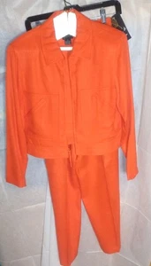 NEW Dana Buchman 2PC Suit Set Blazer & Pants Orange 100 Percent Silk Size 8 10 $ - Picture 1 of 14