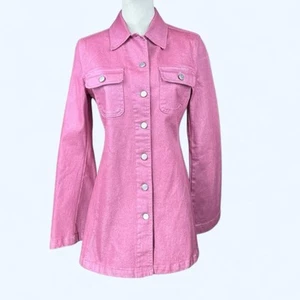 Cavalli Jeans Size 8 Pink Longline Jean Jacket - Picture 1 of 13