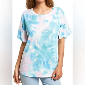 NWT Peyton Valley Bell-Sleeve Blue White & Pink Tie Dye Top Size Large - Picture 1 of 9