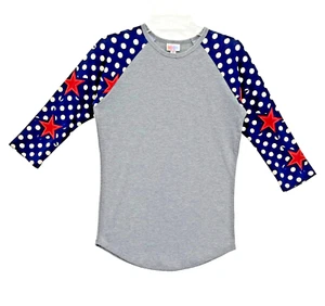 NWOT Lula Roe Women's Size XS Gray Red Blue 3/4 Sleeve Pullover Blouse Top - Picture 1 of 4