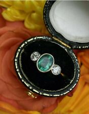 2Ct Smaragd & Künstlicher Diamant Trilogie Vintage Stil Art Déco Ring 925 Silber