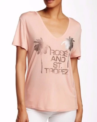 NUEVO CON ETIQUETAS CAMISETA HALSTON Heritage Talla M Estampado Cuello en V Manga Corta Brillo/Metal Gunmetal $95. Foto 1 de 4