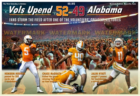 TENNESSEE BEATS ALABAMA IN CLASH OF UNBEATENS 19”x13” COMMEMORATIVE POSTER Cover