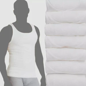 $45 Hanes Platinum Men's White 8-Pack Ribbed Tagless Undershirt Tank Top Size M - Picture 1 of 2