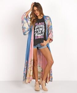 Spell & The Gypsy Blue Skies Pink Blue Reversible Floral Kimono NWT