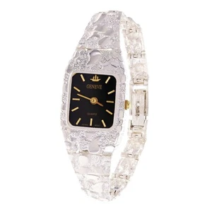 Women's 925 Sterling Silver Nugget Link Geneve Wrist Watch 7-7.5" 26 grams - Picture 1 of 5