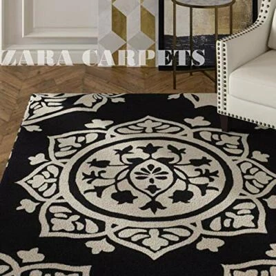 Black Mahrab Solid Plain Exported Quality Hand Made Carpets And Rugs Hand Tufted - Image 1 of 3