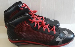 Under Armour MLB Authentic Metal Baseball Cleats Shoes Black&Red Micro G Size 16 - Picture 1 of 6