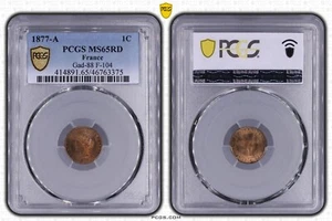 France: full RED GEM BU 1 centime 1877 A PCGS MS65RD top pop - Picture 1 of 1