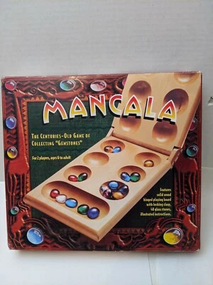 Vintage Mancala solid wood hinged playing board with all 48 glass stones - Image 1 of 3