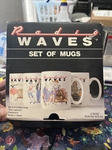 Radio Waves Coffee Mugs Dancing Couple 1960s Inspired Design 4"x3.75" Set of 4 - Picture 1 of 3