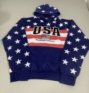 Men's DC One USA Stars & Stripes Red White Blue Pullover Skater Hoodie Size Lrg - Picture 1 of 5
