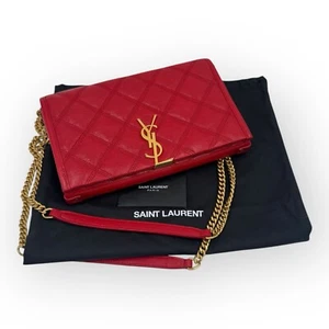 Saint Laurent Paris Becky Leather Chain Shoulder Bag In Red - Picture 1 of 18