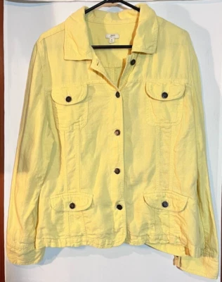 J. Jill 100% Linen Yellow Utility Cargo Button Front  Jacket XL - Image 1 of 4