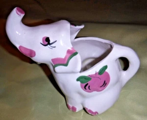 Vintage Elephant Creamer Pink TRIM  Ceramic Pitcher Mouth Spout TAIL HANDLE - Picture 1 of 6
