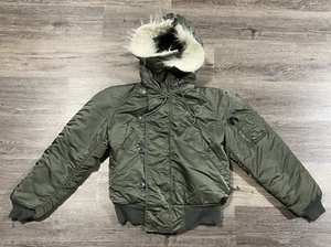 VINTAGE 70s Military Flying Jacket N-2B Mens Small Heavy Attached Hood USA Vintage - Bild 1 von 24