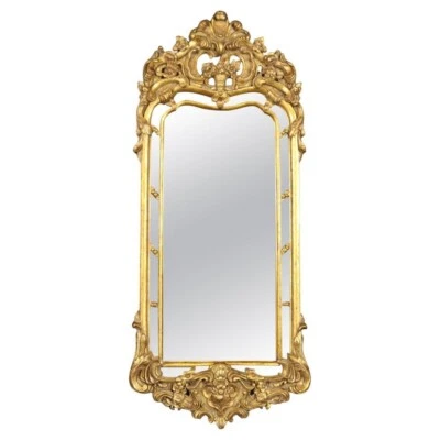 Hermoso Espejo Decorativo Francés Estilo Luis XV Estrecho Dorado Foto 1 de 4