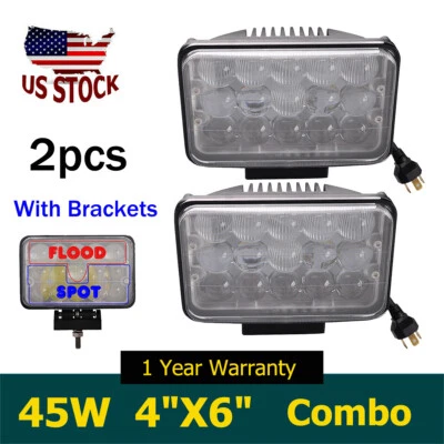 2X 4"x6" 45W LED Work Light Sealed Beam Hi/ Lo HeadLamp Offroad Fog Driving Lamp Foto 1 de 4