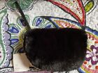 NEW House of Harlow 1960 Black Plush Faux Fur Black Zip 8” Wristlet Purse Bag