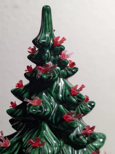 Christmas Tree Atlantic Mold 22" Ceramic Green Lighted  Red Bird Pegs Base Works - Picture 1 of 18