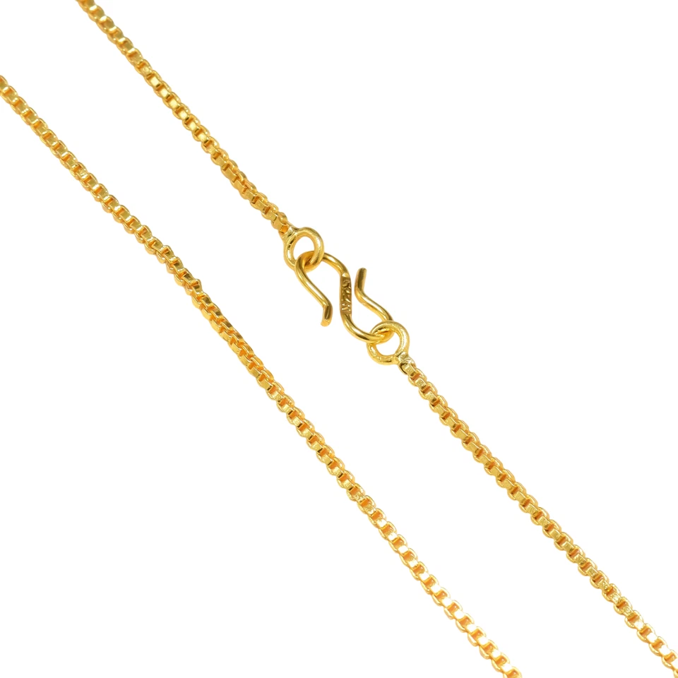 18K Gold Plated Box Link Chain 925 Sterling Silver Men & Women Necklace 16-30" Foto 1 de 1