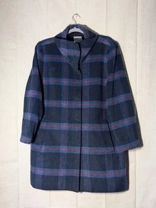 Cappotto donna foderato pea loft outlet XL blu a quadri misto cotone zip tasche anteriori - Foto 1 di 11