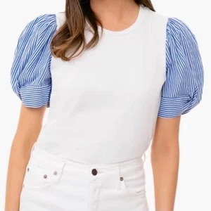 Tuckernuck Pomander Place White & Blue Striped Puff Sleeve Shirt Small Boutique - Picture 1 of 6