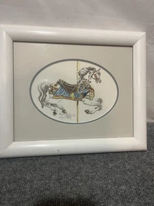 1988 Gerahmtes Nancy Strailey nummeriertes geblümtes Pulloverkarussell Pferd  - Bild 1 von 10