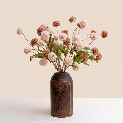 Artificial Fall Flowers with Wooden Vase – Long Stem Mums Beige & Brown Chrys... - Image 1 of 4