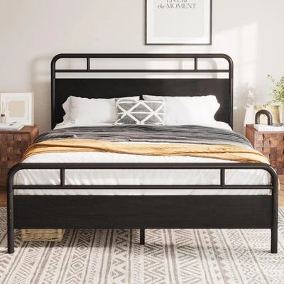Queen Size Platform Bed Frame with Wooden Headboard and Footboard, Heavy Duty... - Image 1 of 4