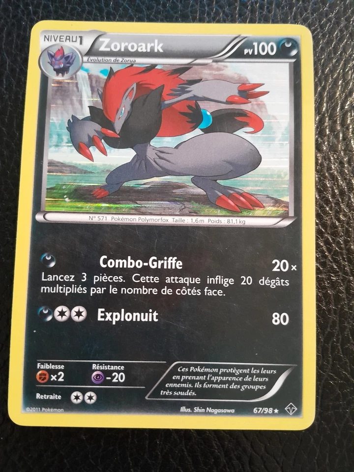 Carte  Pokemon Zoroark  PV 100 Holo pouvoirs emergents 67/98 VF (port groupé) - Photo 1/3