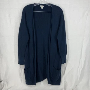 L.L. Cardigan aperto in maglia blu navy Bean manica lunga 100% cotone taglia media - Foto 1 di 20