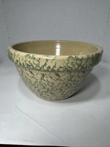 Robinson Ransbottom Green Mixing Bowl Spongeware Pottery Ohio 9” - Picture 1 of 8
